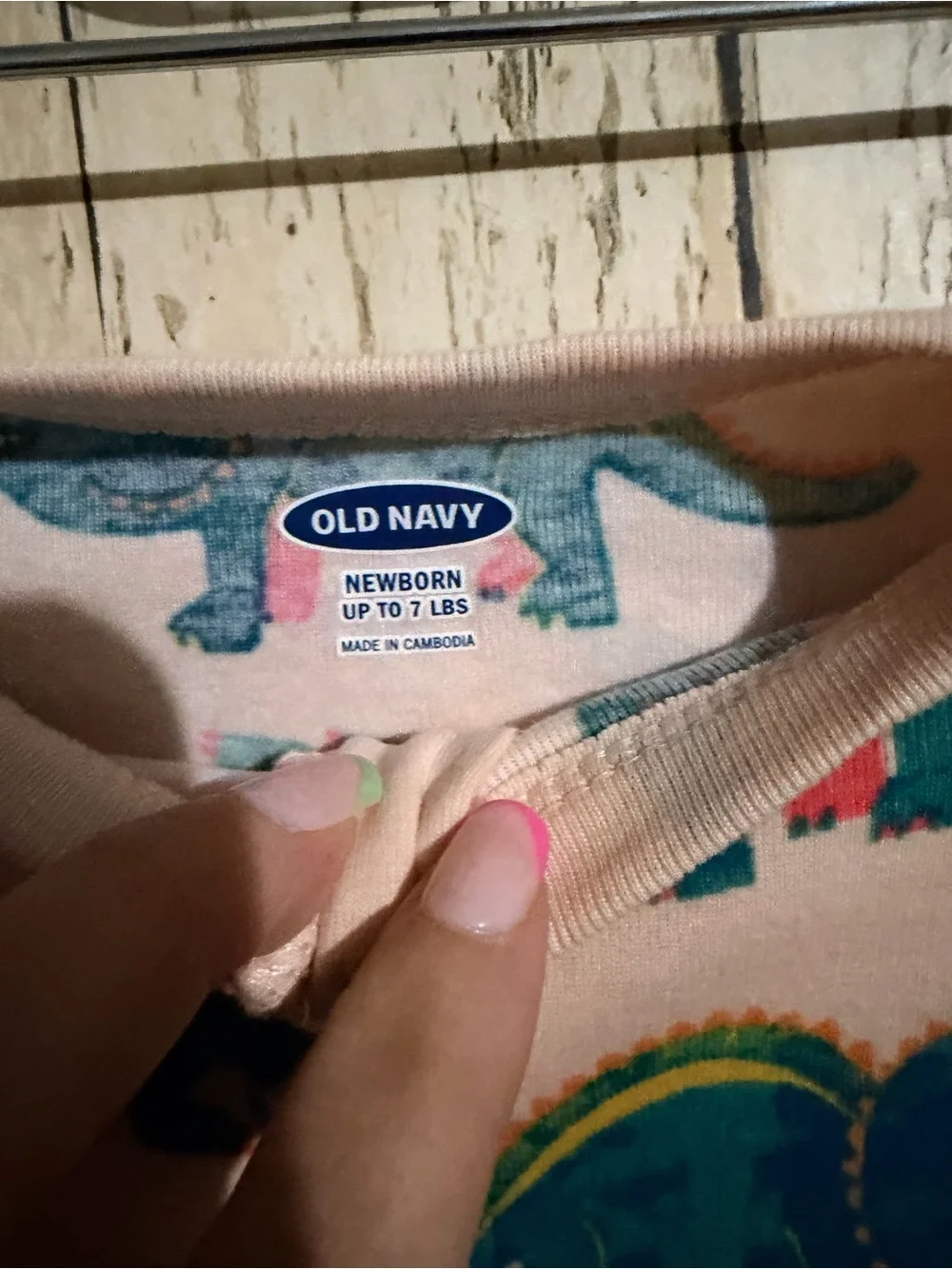 Old Navy Pink Footed One-Piece with Blue & Green Dinosaur Print